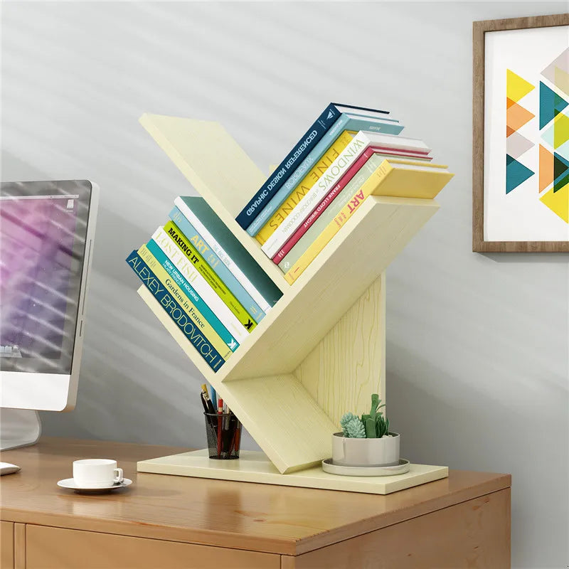 Desktop Tree Bookshelf Multi-layer Simple Floor Fishbone Small Bookcase Student Bedroom Shelf Table Desktop Storage Rack