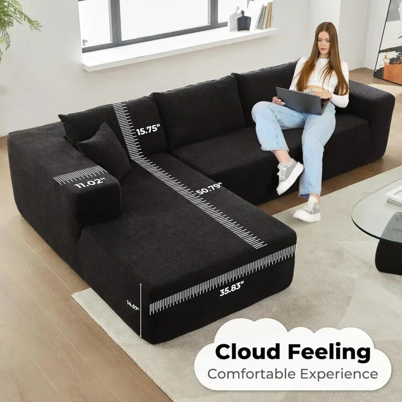 Modern Minimalist 104" L-Shape Couch with Chaise,Modular Sectional Sofa with Cloud Deep Seat, Convertible Upholstered Couches