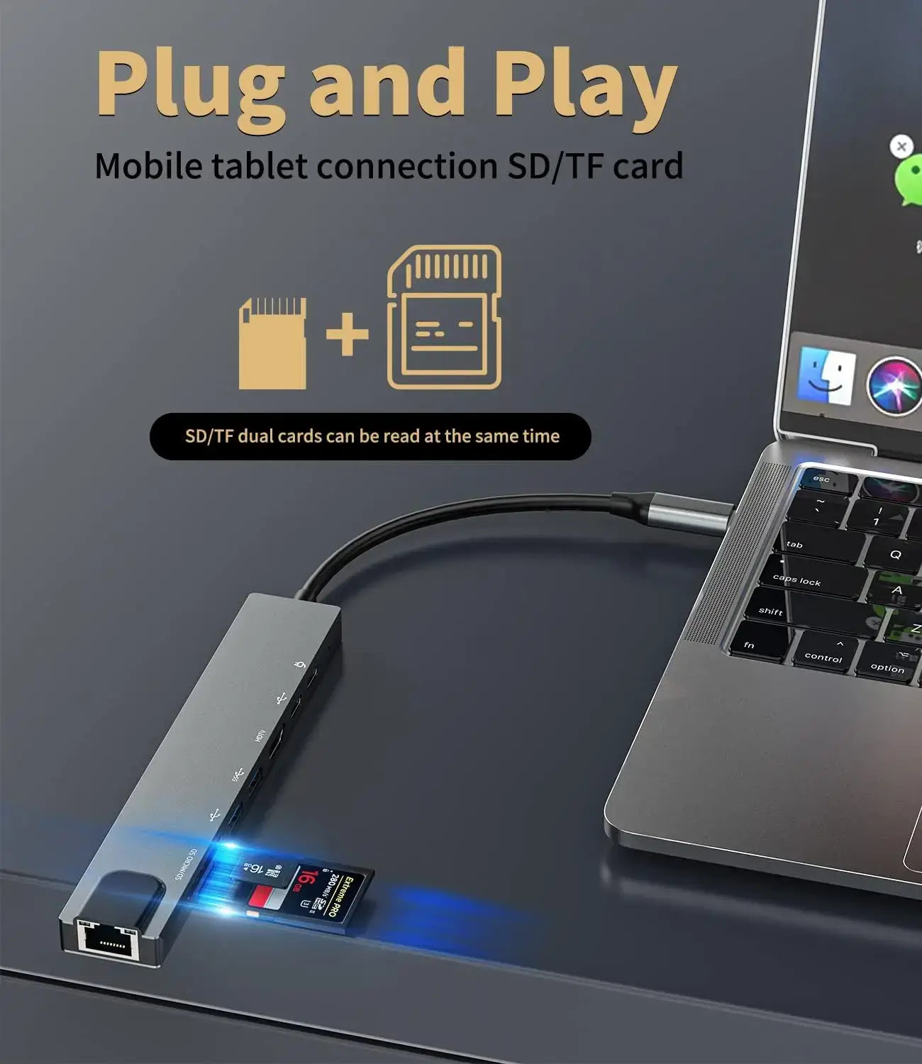 USB C 8in1 HUB,100MbpsRJ45,4K HDMI,USB3.0,USB2.0,100W PD,USB-C data port ,SD/TF, compatible with MacBook and other USB-C laptops