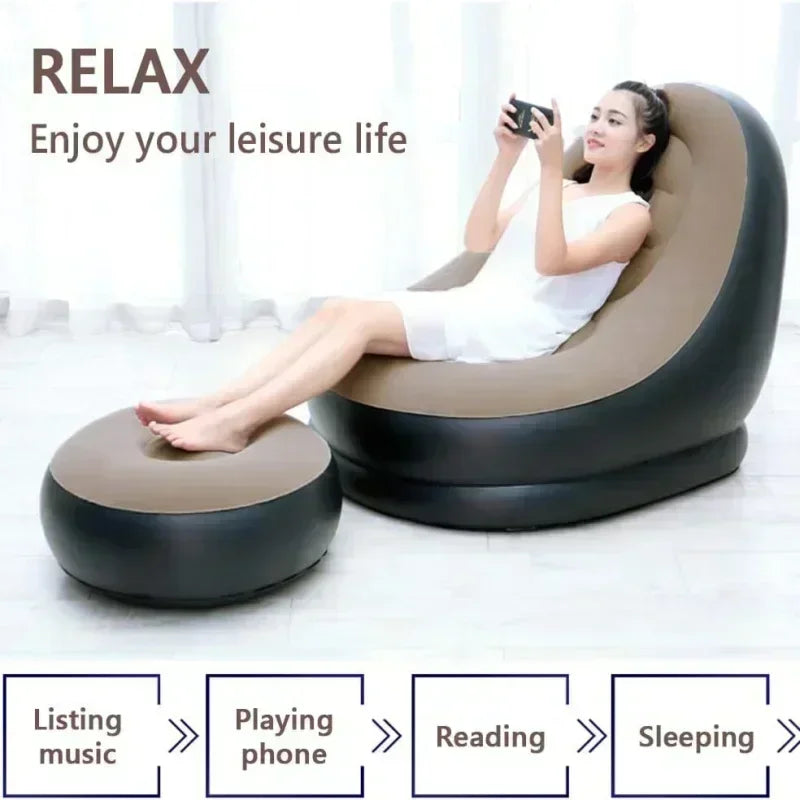 New Inflatable Leisure Bean Bag Sofa Lazy Sofa Set Outdoor Foldable Recliner Bed Fluffy Seat Tatami Footstool Bedroom Chair