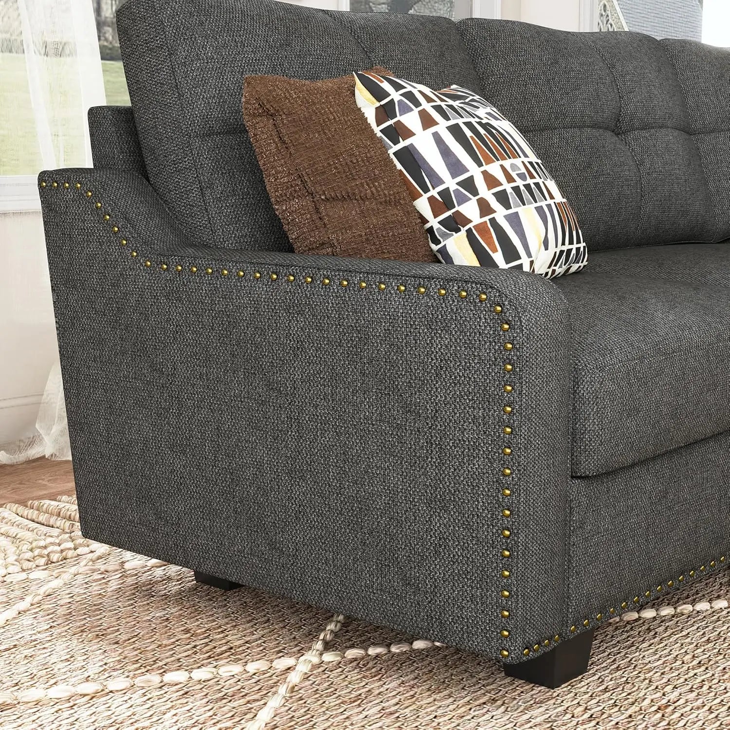 Convertible Sectional Sofa L Shaped Couch for Small Apartment Reversible Sectional Couch for Living RoomDark Grey