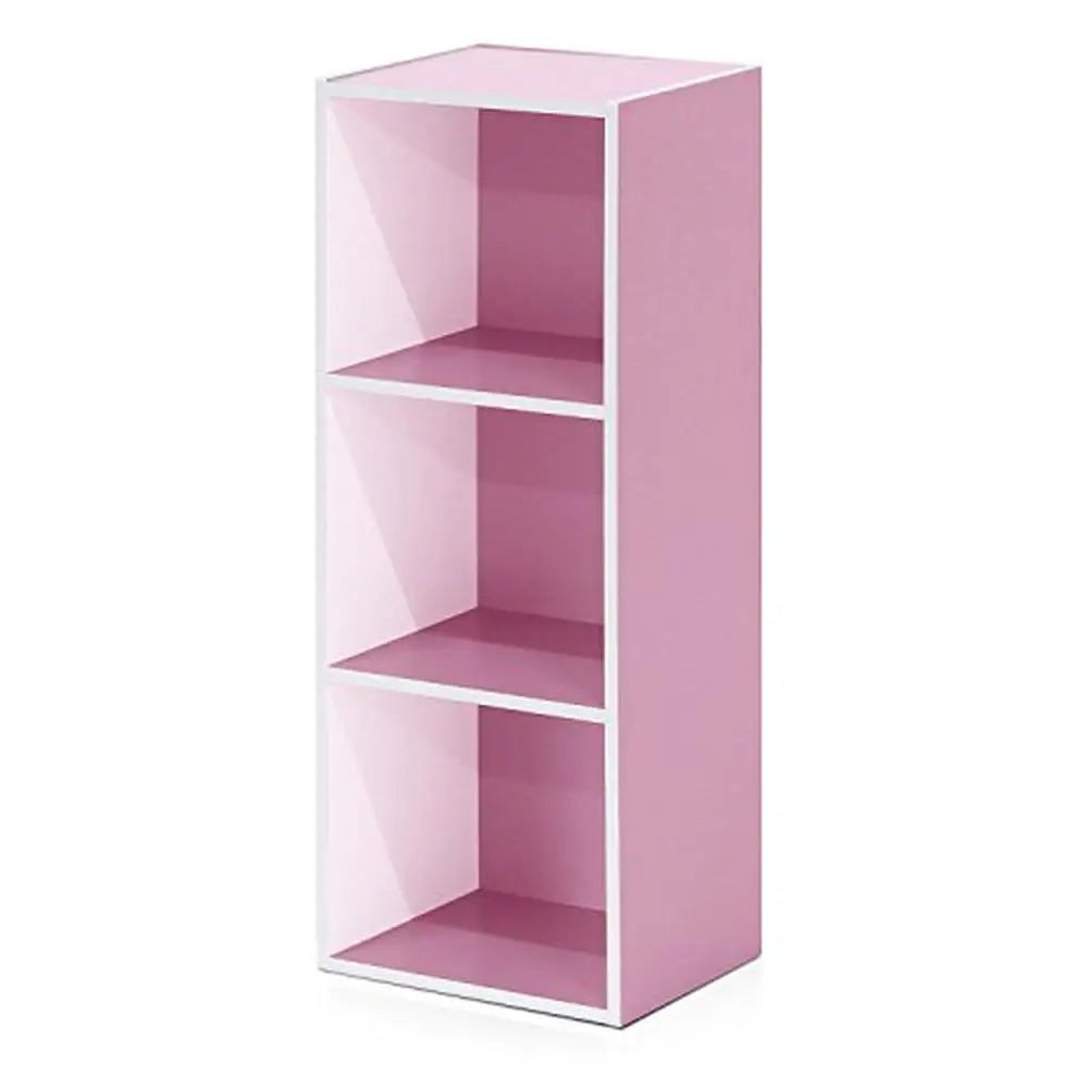 3-Tier Sturdy Bookcase & Display Rack White/Pink Bedroom Study Adult 9.25"D x 9.25"W x 47.2"H Easy Assembly & Holds 25 lbs Shelf