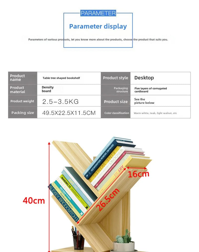 Desktop Tree Bookshelf Multi-layer Simple Floor Fishbone Small Bookcase Student Bedroom Shelf Table Desktop Storage Rack