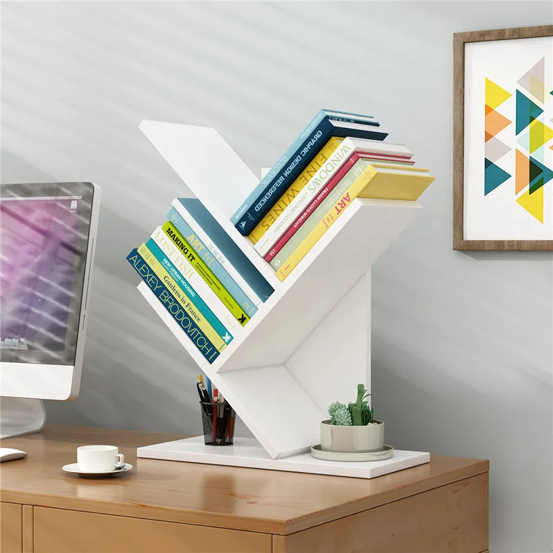 Desktop Tree Bookshelf Multi-layer Simple Floor Fishbone Small Bookcase Student Bedroom Shelf Table Desktop Storage Rack