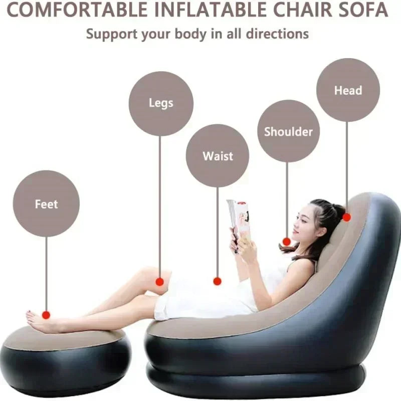 New Inflatable Leisure Bean Bag Sofa Lazy Sofa Set Outdoor Foldable Recliner Bed Fluffy Seat Tatami Footstool Bedroom Chair