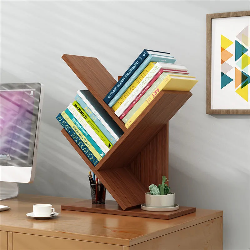 Desktop Tree Bookshelf Multi-layer Simple Floor Fishbone Small Bookcase Student Bedroom Shelf Table Desktop Storage Rack