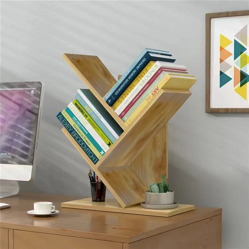 Desktop Tree Bookshelf Multi-layer Simple Floor Fishbone Small Bookcase Student Bedroom Shelf Table Desktop Storage Rack