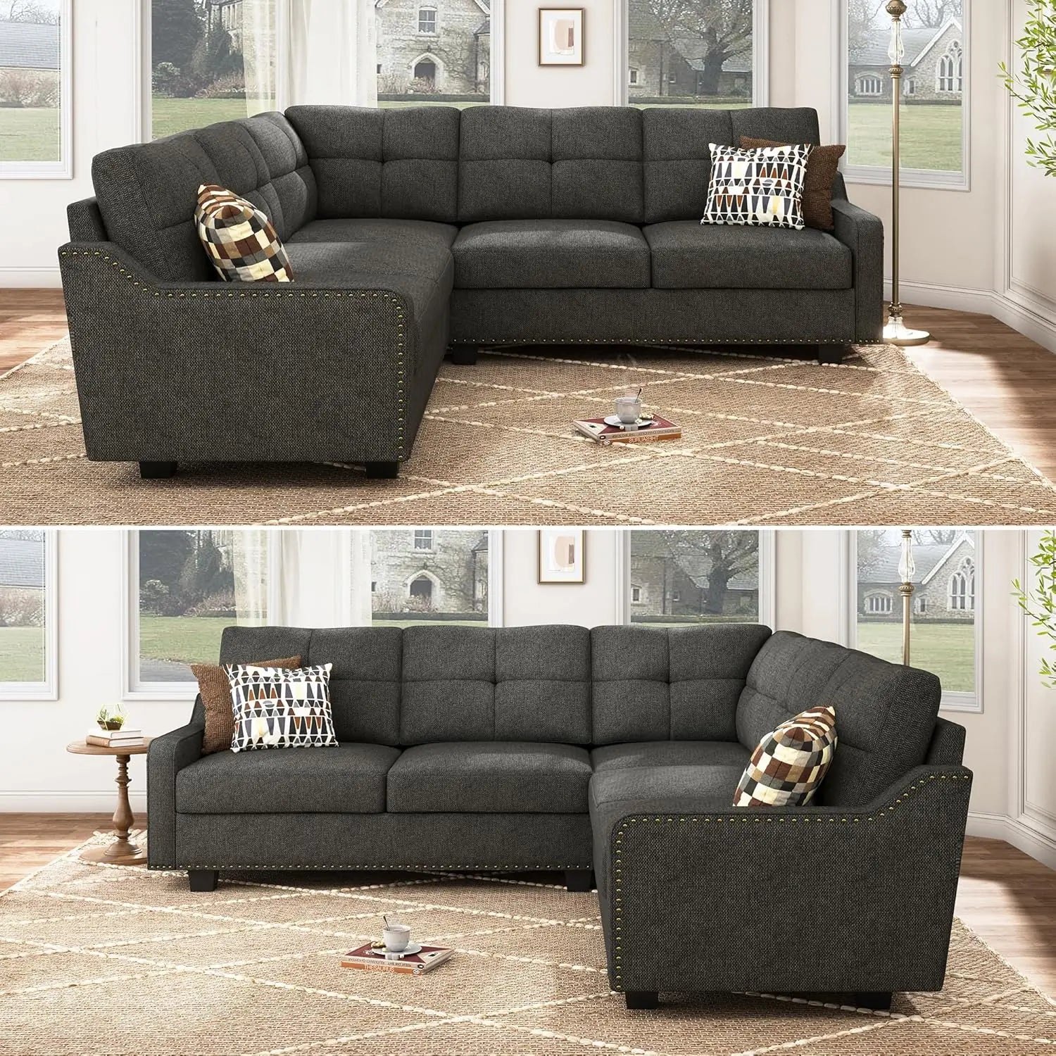 Convertible Sectional Sofa L Shaped Couch for Small Apartment Reversible Sectional Couch for Living RoomDark Grey