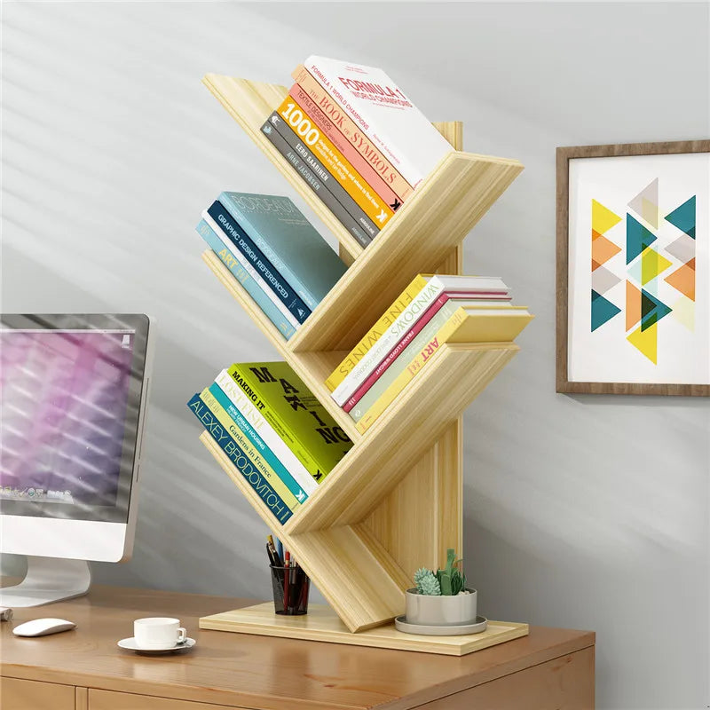 Desktop Tree Bookshelf Multi-layer Simple Floor Fishbone Small Bookcase Student Bedroom Shelf Table Desktop Storage Rack