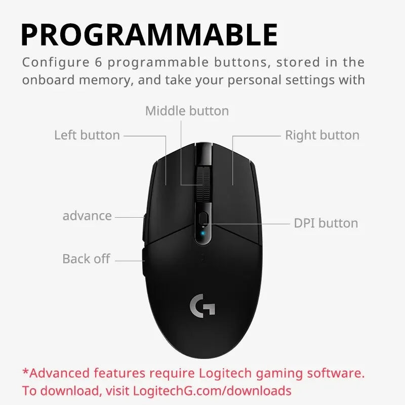 Logitech G304 Wireless Gaming Mouse Lightspeed PC Gamer Esports RGB for Laptop Computer Mechanical Button Lightweight Mice