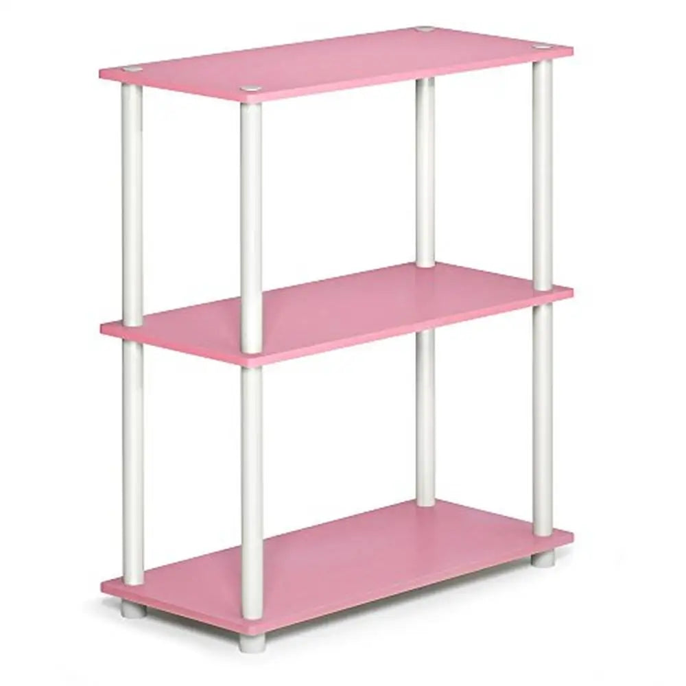 3-Tier Sturdy Bookcase & Display Rack White/Pink Bedroom Study Adult 9.25"D x 9.25"W x 47.2"H Easy Assembly & Holds 25 lbs Shelf