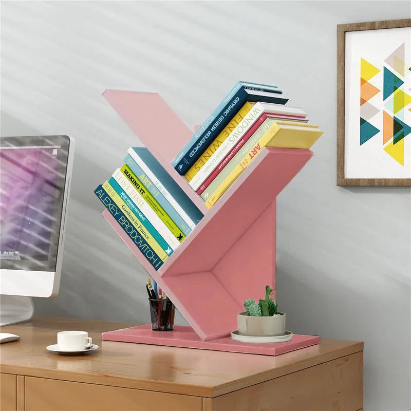 Desktop Tree Bookshelf Multi-layer Simple Floor Fishbone Small Bookcase Student Bedroom Shelf Table Desktop Storage Rack