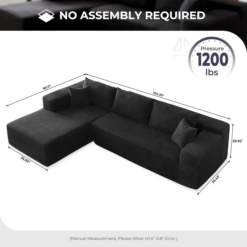 Modern Minimalist 104" L-Shape Couch with Chaise,Modular Sectional Sofa with Cloud Deep Seat, Convertible Upholstered Couches