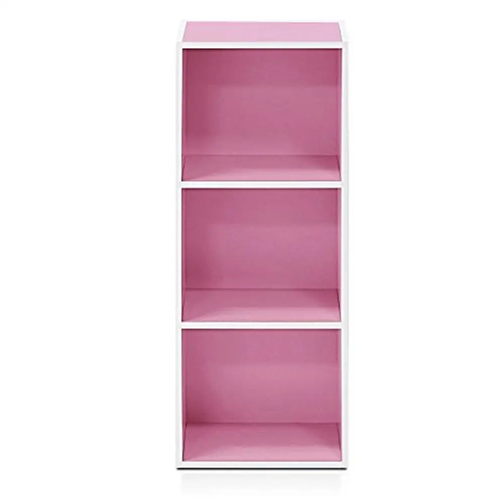 3-Tier Sturdy Bookcase & Display Rack White/Pink Bedroom Study Adult 9.25"D x 9.25"W x 47.2"H Easy Assembly & Holds 25 lbs Shelf