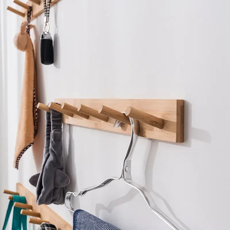 Nordic Bamboo Wall Storage Coat Rack with Hooks Clothes Hat Robe Key Hanger Organizer Holders for Back Door Hallway Furniture